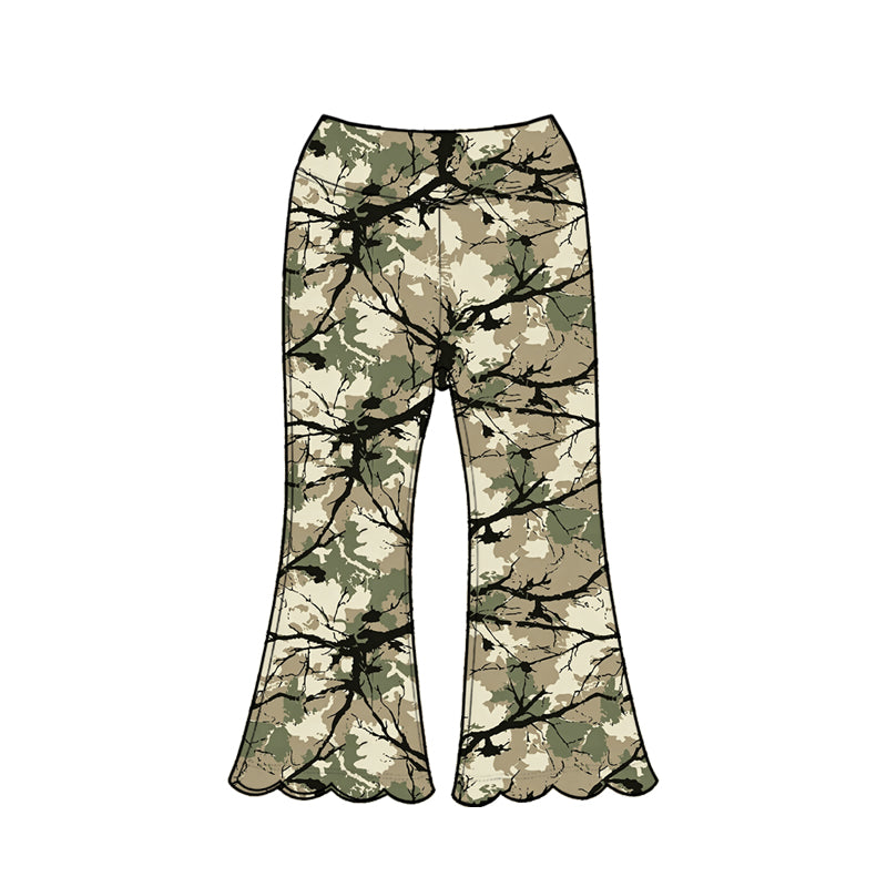 Baby Girls Southern Leaves Camo Scallop Flare Pants Bottom Preorder