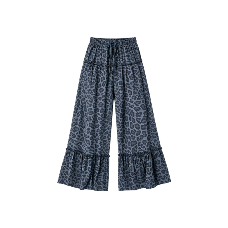 Preorder moq 5 Baby Girls Grey Leopard Yoga Active Bell Bottom Pants