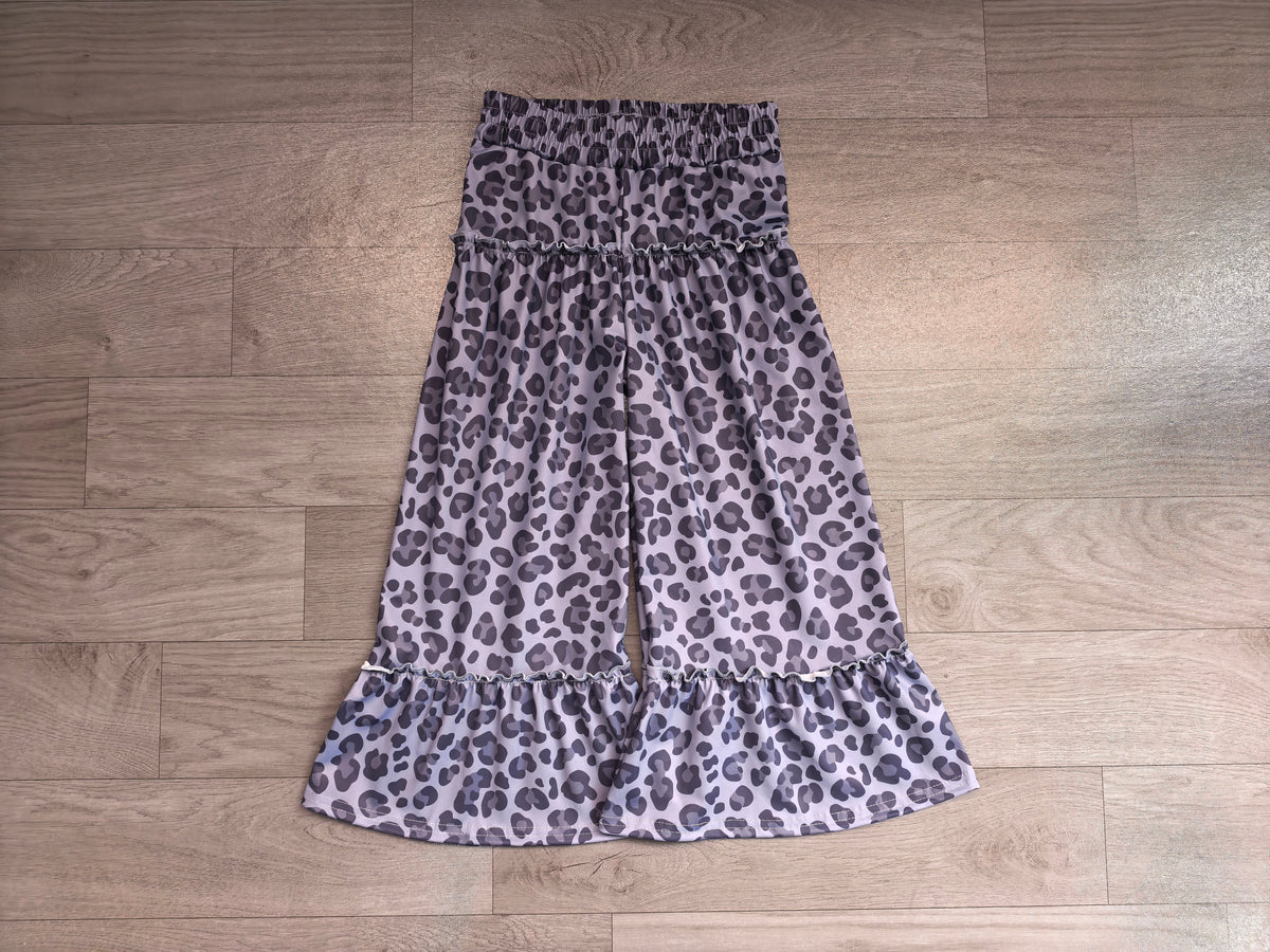 Baby Girls Grey Leopard Yoga Active Ruffle Flare Pants Bottom