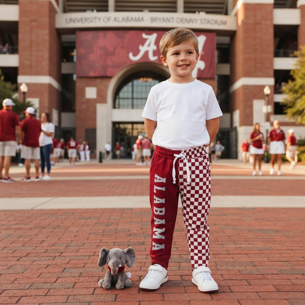 Baby Boys Red Checked Vinyl Alabama Team Pockets Joggers Bottom