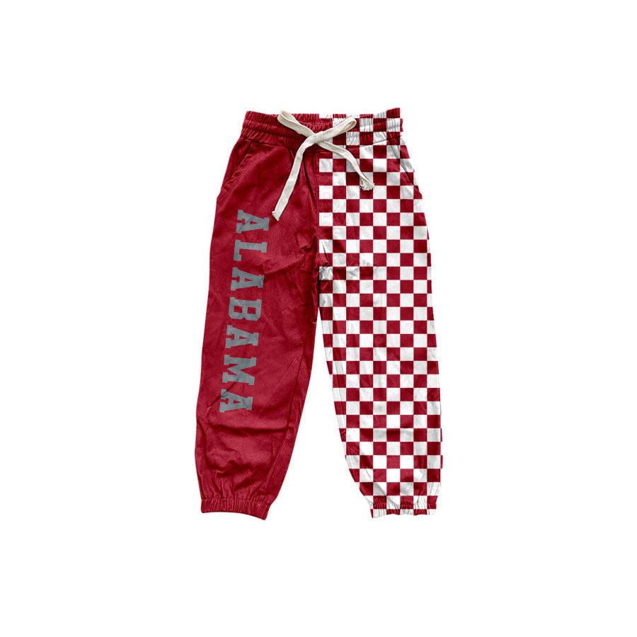 Preorder moq 5 Baby Boys Red Checked Alabama Team Pockets Jogger Pants Bottom