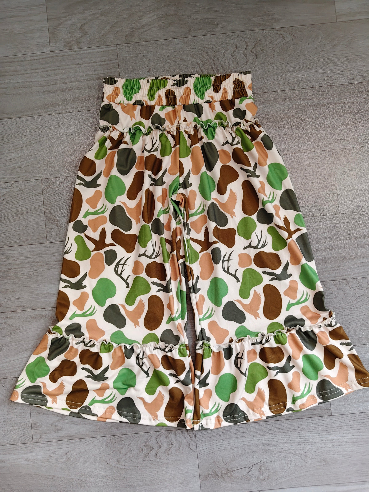 Baby Girls Green Brown Camo Deer Ducks Hunting Ruffle Flare Pants Bottom