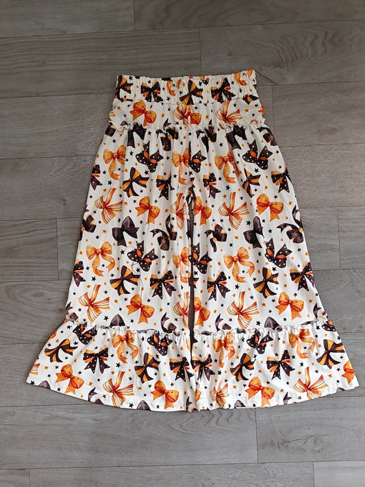 Baby Girls Black Orange Bows Stars Halloween Ruffle Flare Pants Bottom