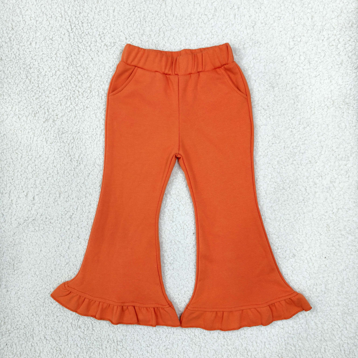 Baby Girls Orange Sweater Fabric Ruffle Flare Pants Bottom