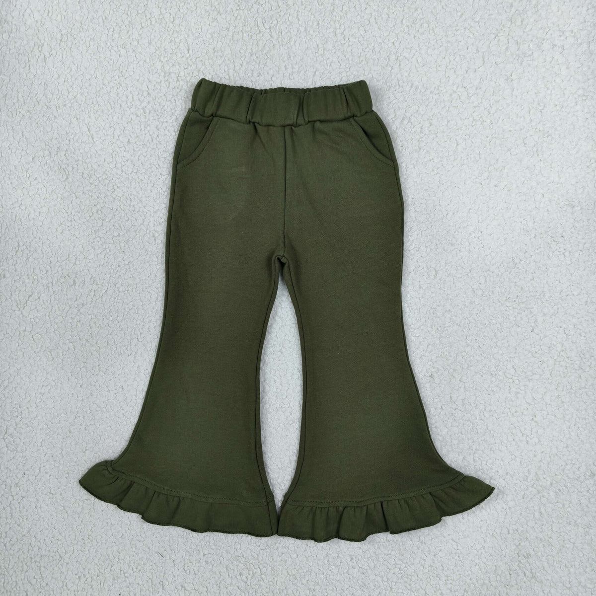 Baby Girls Olive Sweater Fabric Ruffle Flare Pants Bottom
