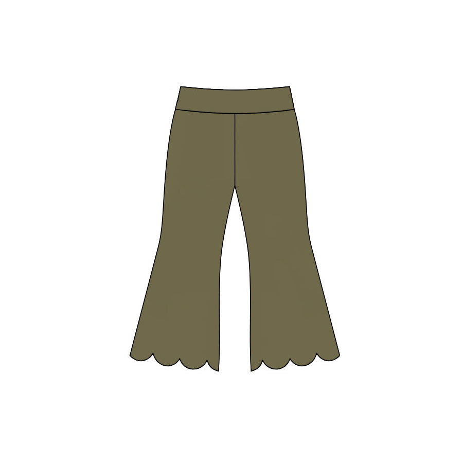 Preorder moq 5 Baby Girls Olive Scallop Flare Pants Bottom
