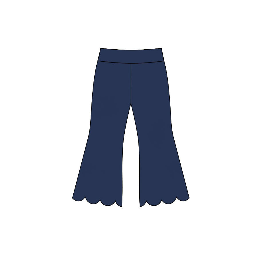 Preorder moq 5 Baby Girls Navy Scallop Flare Pants Bottom