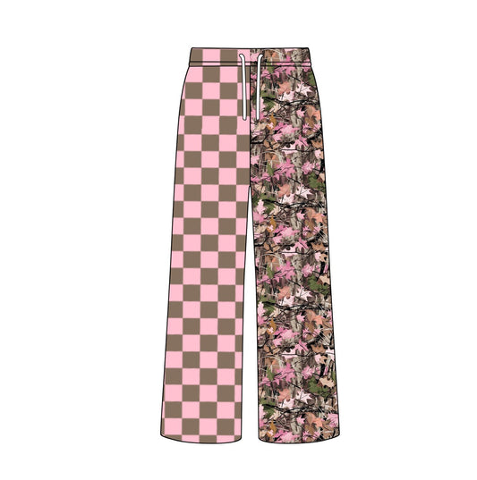 Adult Women Pink Checked Leaves Pants Bottom Preorder