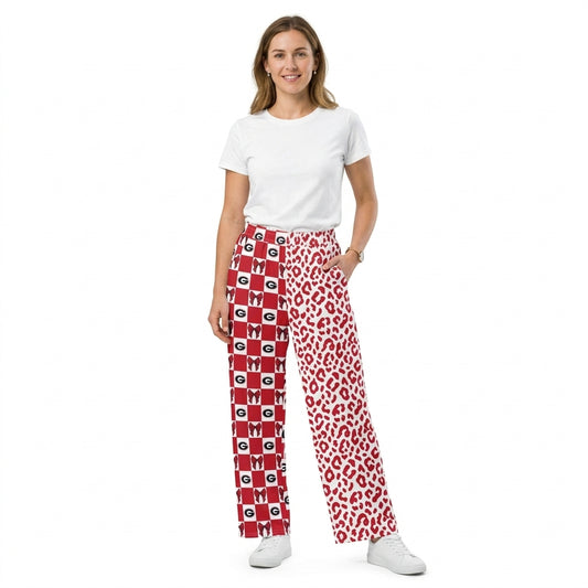 Adult Women Georgia Bows Leopard Team Pockets Flare Pants Bottom