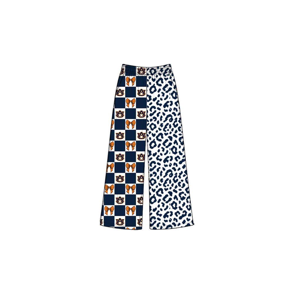 Preorder moq 5 Baby Girls Bows Auburn Leopard Team Pockets Straight Pants Bottom