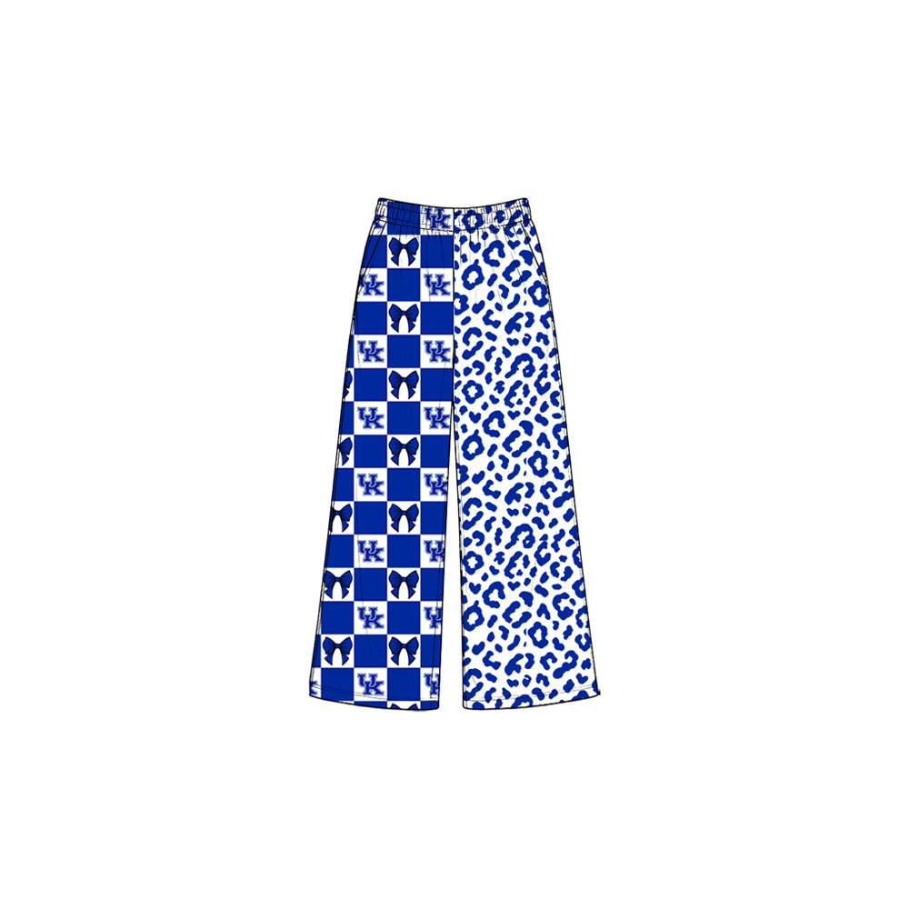 Preorder moq 5 Baby Girls Bows Kentucky Leopard Team Pockets Straight Pants Bottom