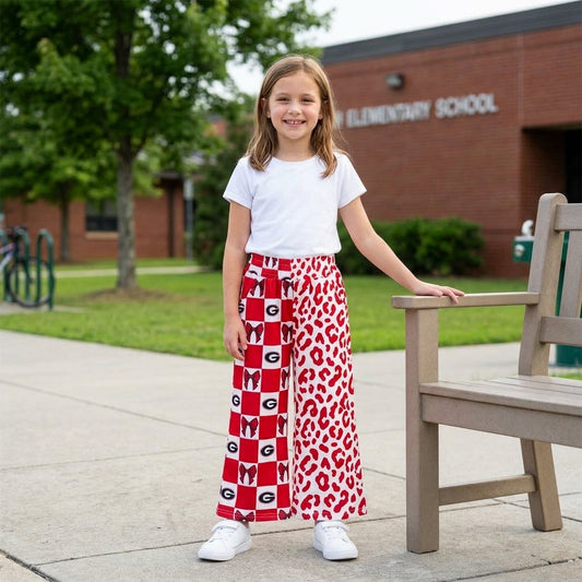 Baby Girls Bows Georgia Leopard Team Pockets Flare Pants Bottom