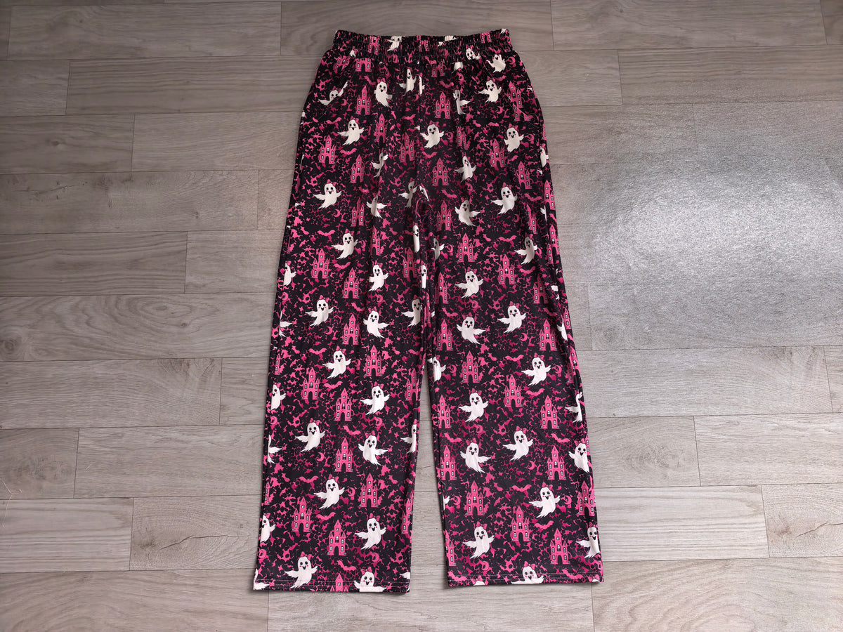 Adult Women Ghost Castles Leopard Halloween Pockets Flare Pants Bottom