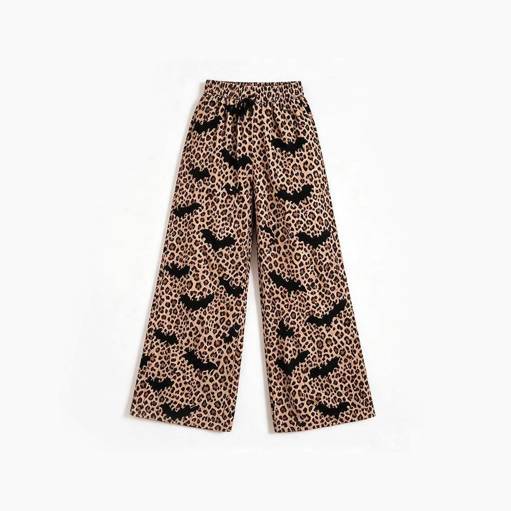 Preorder moq 5 Baby Girls Bats Leopard Halloween Pockets Straight Pants Bottom