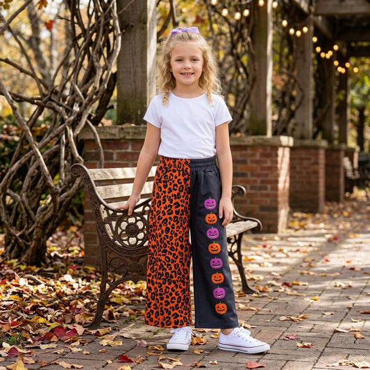 Baby Girls Ghost Pumpkins Leopard Halloween Pockets Flare Pants Bottom