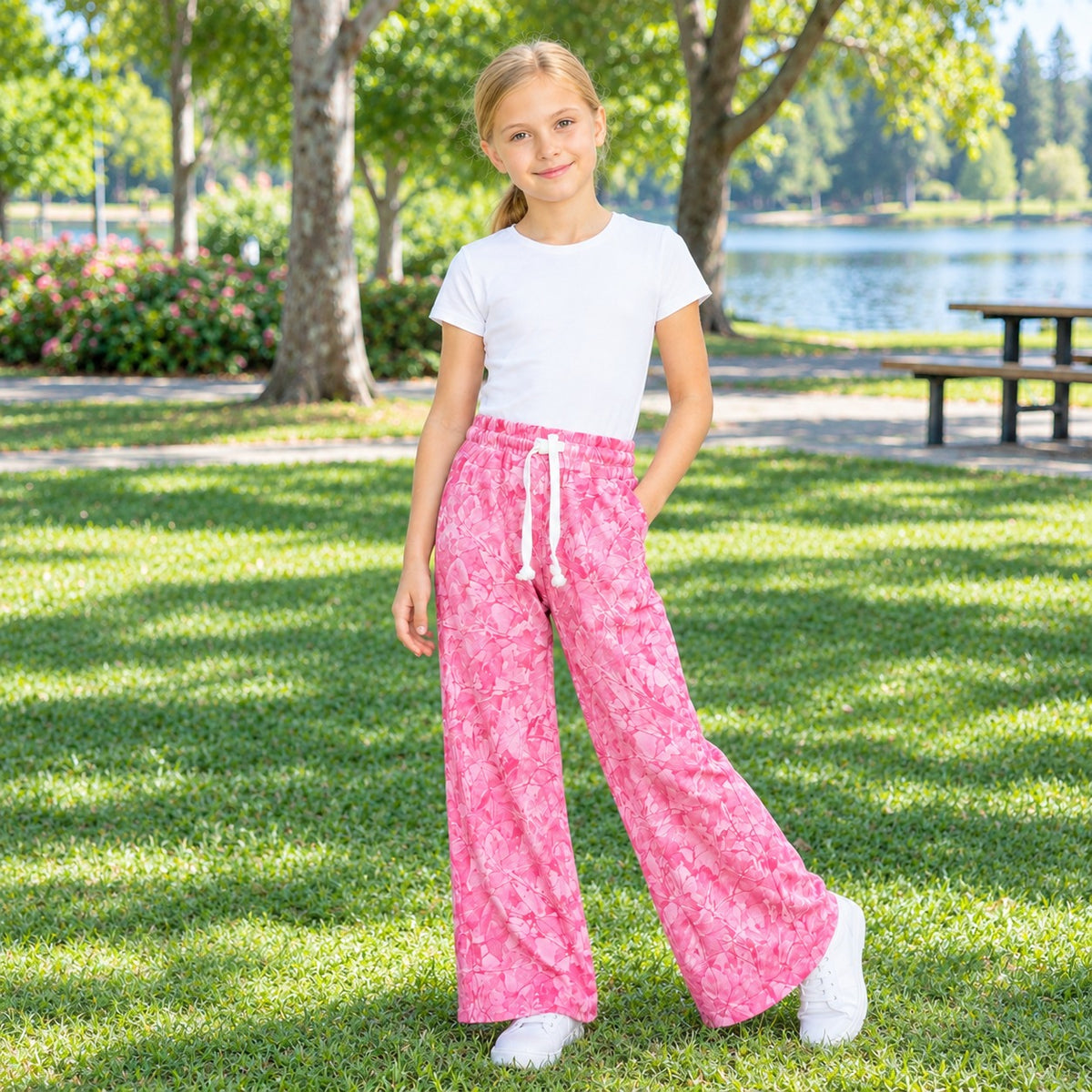 Baby Girls Pink Leaves Camo Flare Pants Bottom