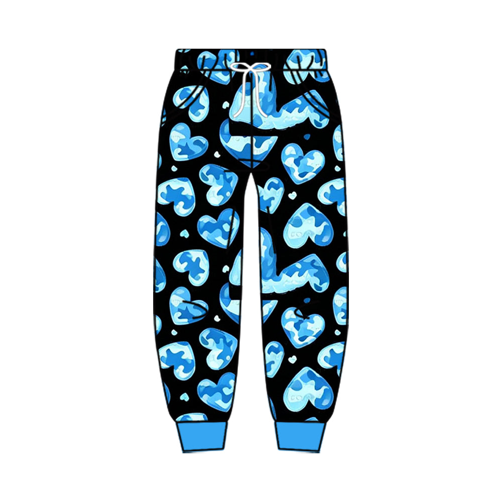Preorder moq 5 Baby Boys Blue Camo Hearts Valentines Pockets Jogger Pants Bottom
