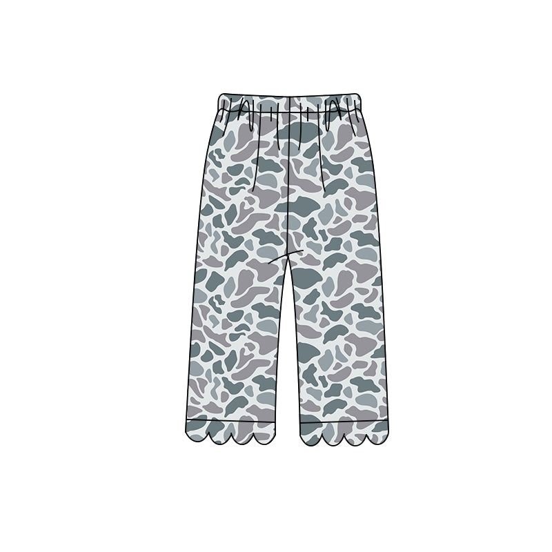 Preorder moq 5 Baby Girls Light Grey Camo Scallop Pants Bottom