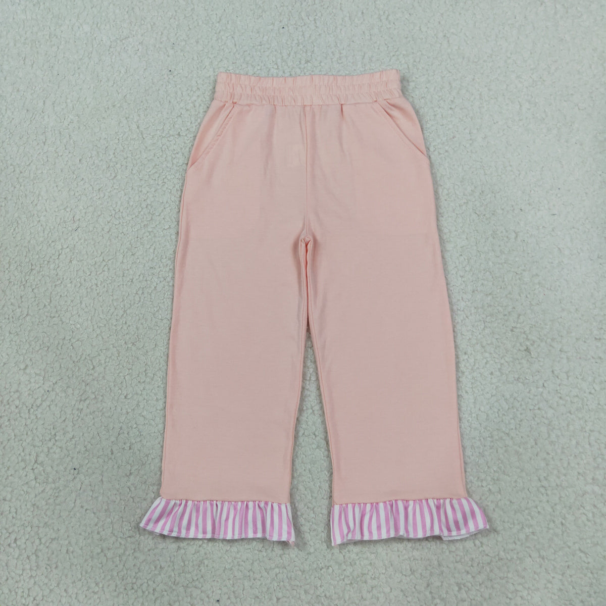 Baby Girls Light Pink Stripe Pockets Ruffle Pants Bottom