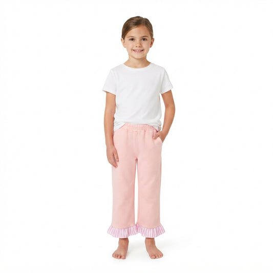 Baby Girls Light Pink Stripe Pockets Ruffle Pants Bottom