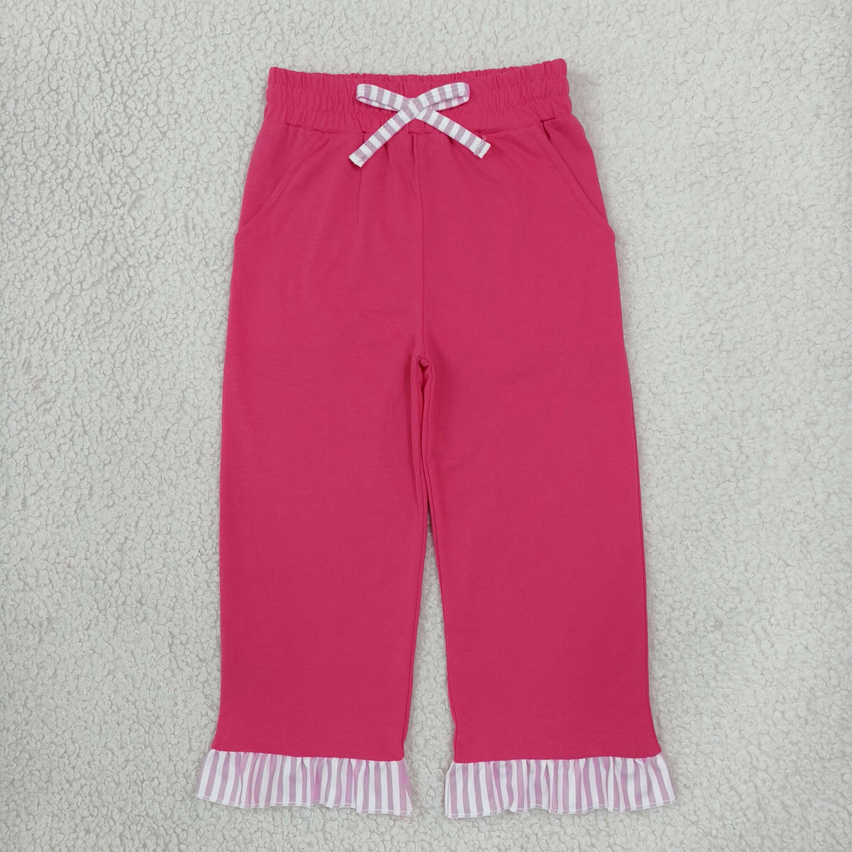 Baby Girls Watermelon Red Stripe Bow Pockets Ruffle Pants Bottom