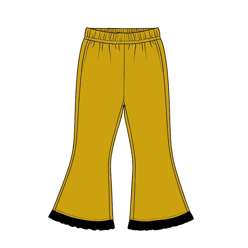 Preorder moq 5 Baby Girls Gold Black Ruffle Flare Pants Bottom