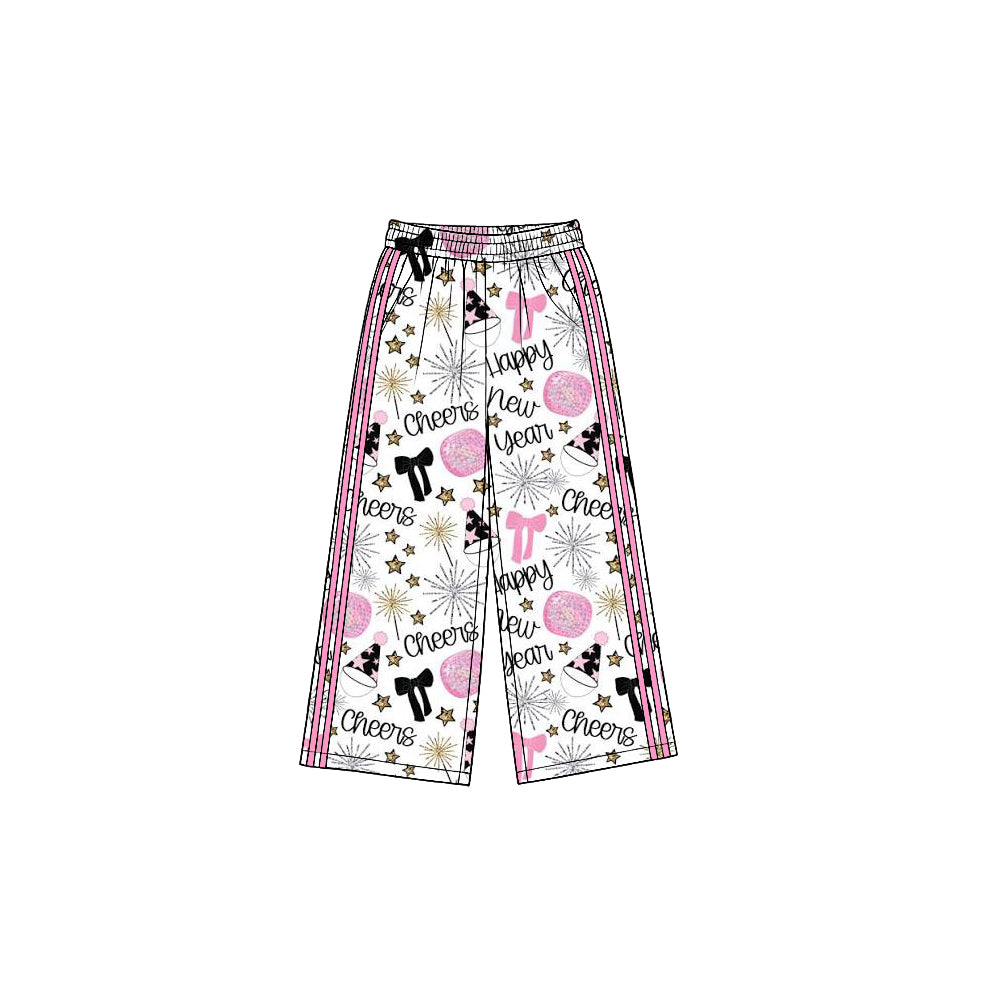 Preorder moq 5 Baby Girls Fireworks Cheers Yoga Active Happy New Year Pockets Pants
