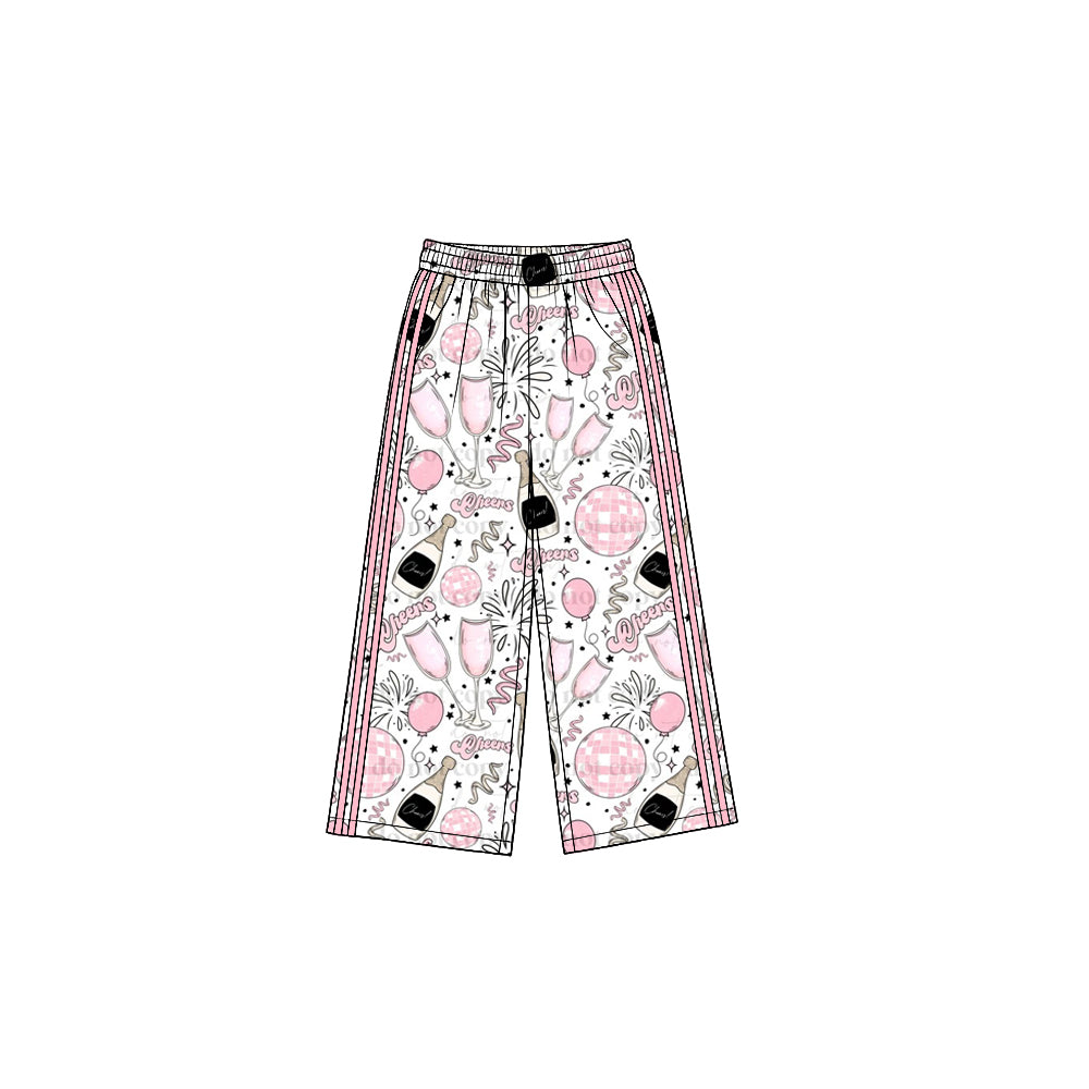 Preorder moq 5 Baby Girls Fireworks Balloons Yoga Active Happy New Year Pockets Pants
