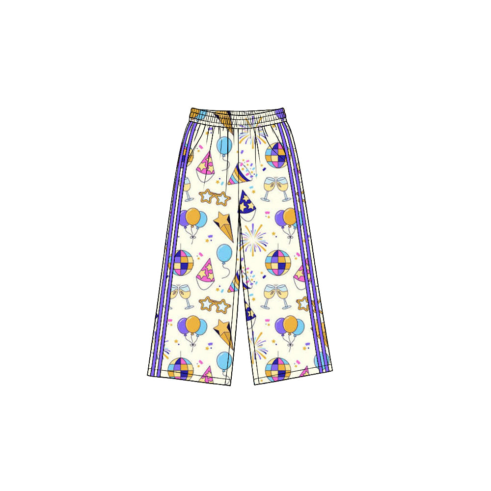 Preorder moq 5 Baby Girls Fireworks Balloons Happy New Year Pockets Flare Pant