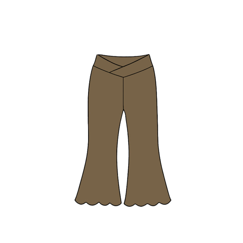 Preorder moq 5 Baby Girls Khaki Scallop Yoga Active Bell Bottom Pants