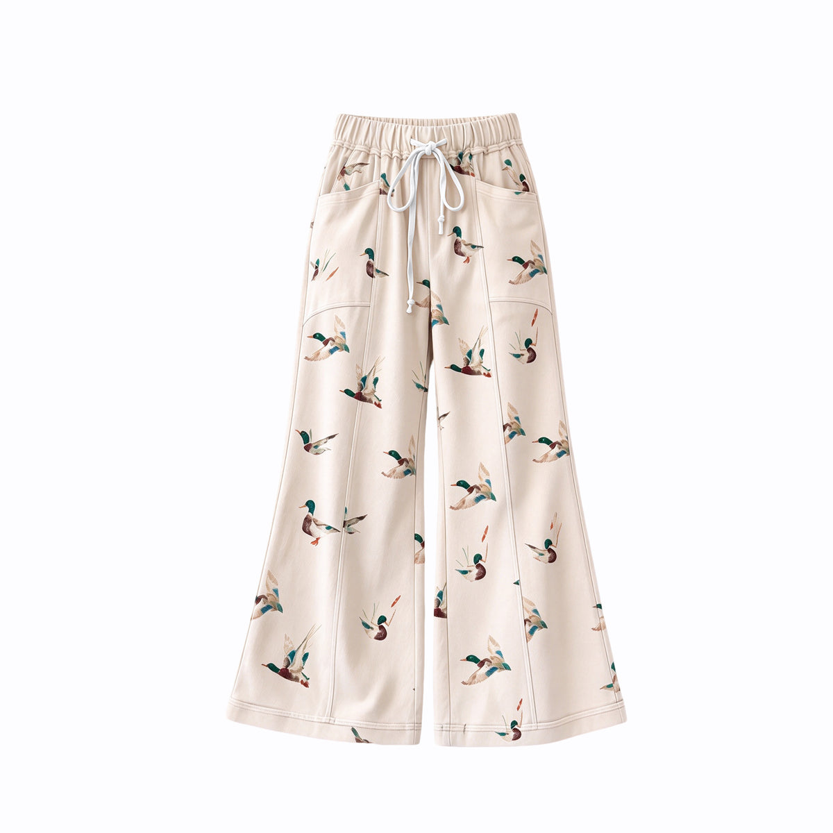 Preorder moq 5 Baby Girls White Mallard Ducks Wide Pants Bottoms