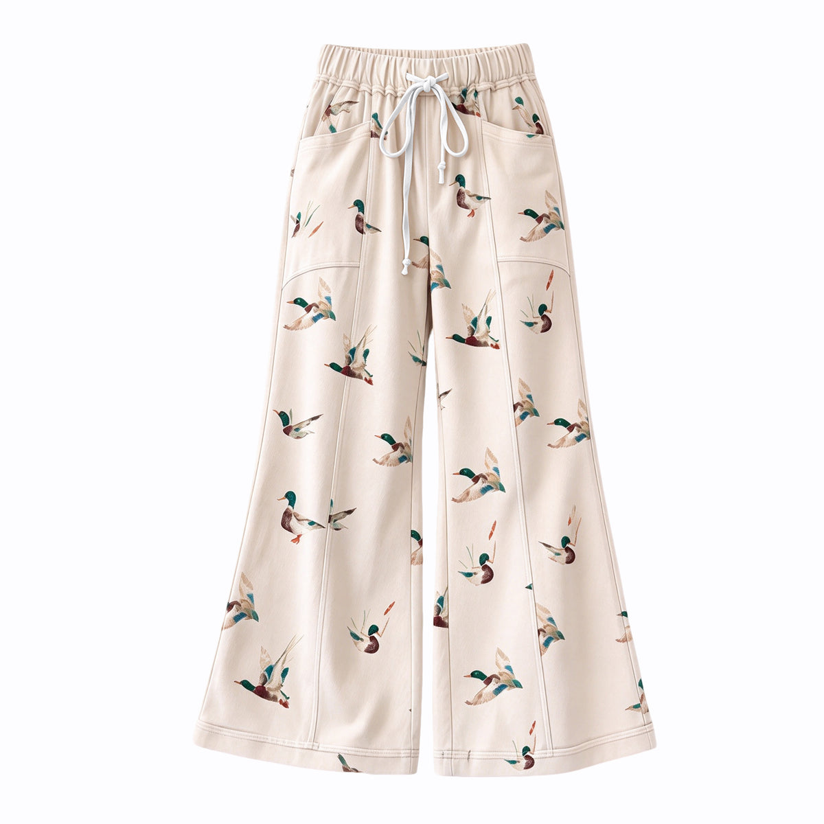 Preorder (moq 5) Adult Women White Mallard Ducks Pants Bottoms Trousers