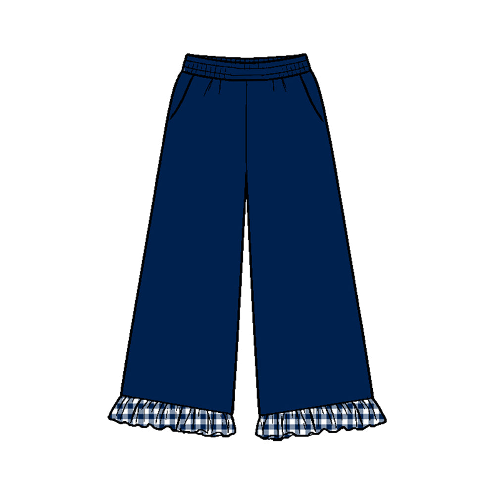 Preorder moq 5 Baby Girls Navy Pockets Ruffle Flare Pants Bottom