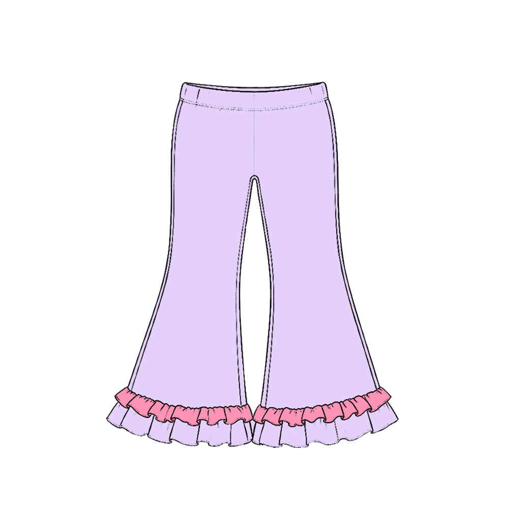 Preorder moq 5 Baby Girls Cotton Lavender Ruffle Flare Pants Bottom