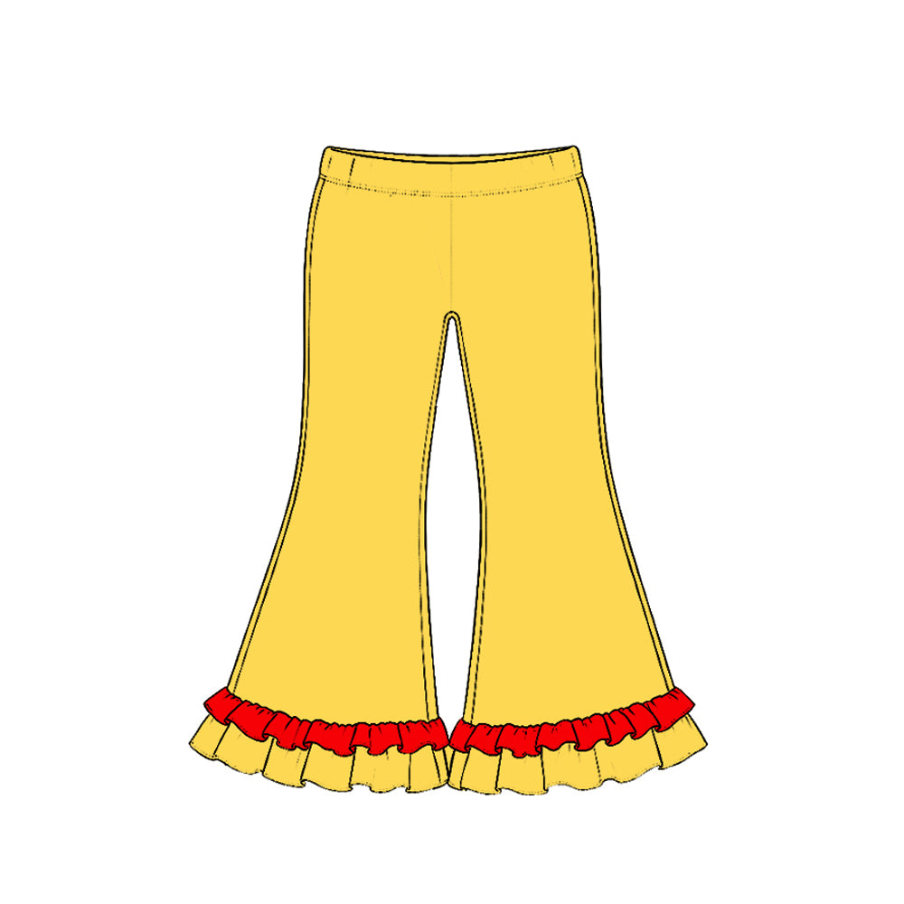 Preorder moq 5 Baby Girls Cotton Yellow Red Ruffle Flare Pants Bottom