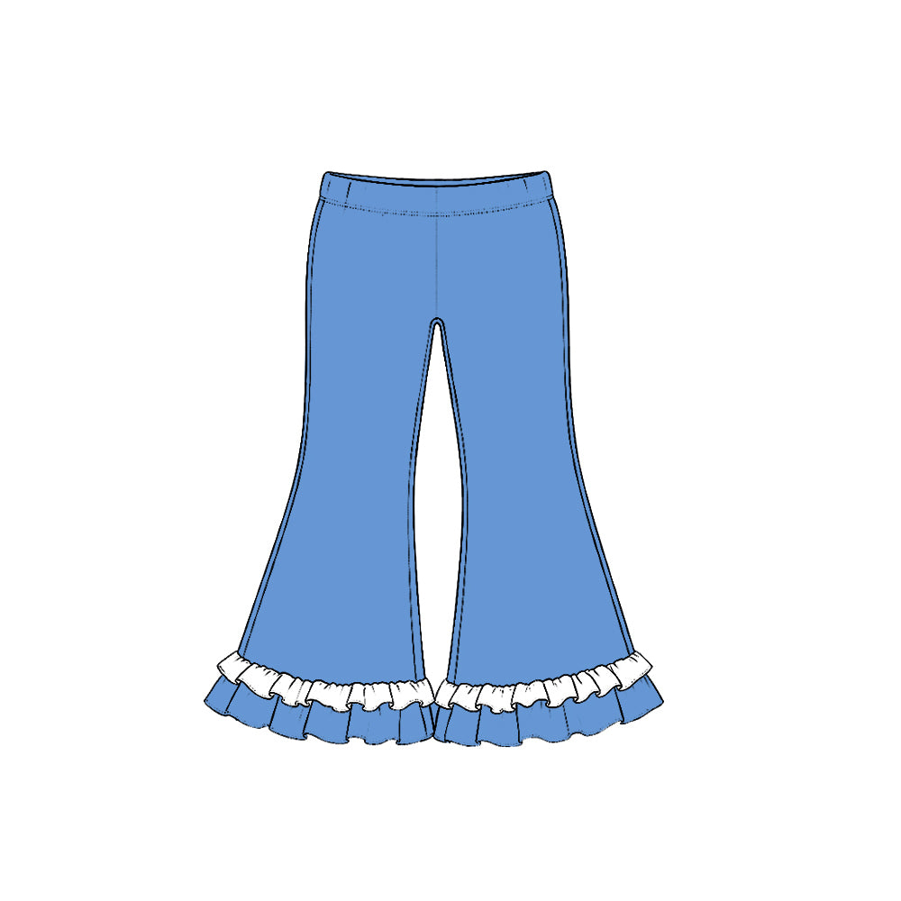 Preorder moq 5 Baby Girls Hot Blue Cotton Ruffle Flare Pants Bottom
