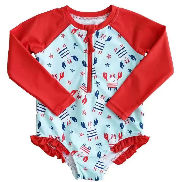 Baby Girls Summer 4th July Crabs Long Sleeve Swimsuits preorder