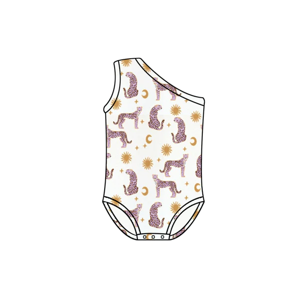 Baby Girls Summer Cheetah One Shoulder Swimsuits Preorder
