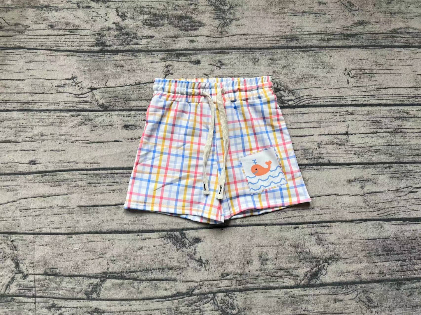 Baby Boys Orange Whale Plaid Trunks Swimsuits Swimwear