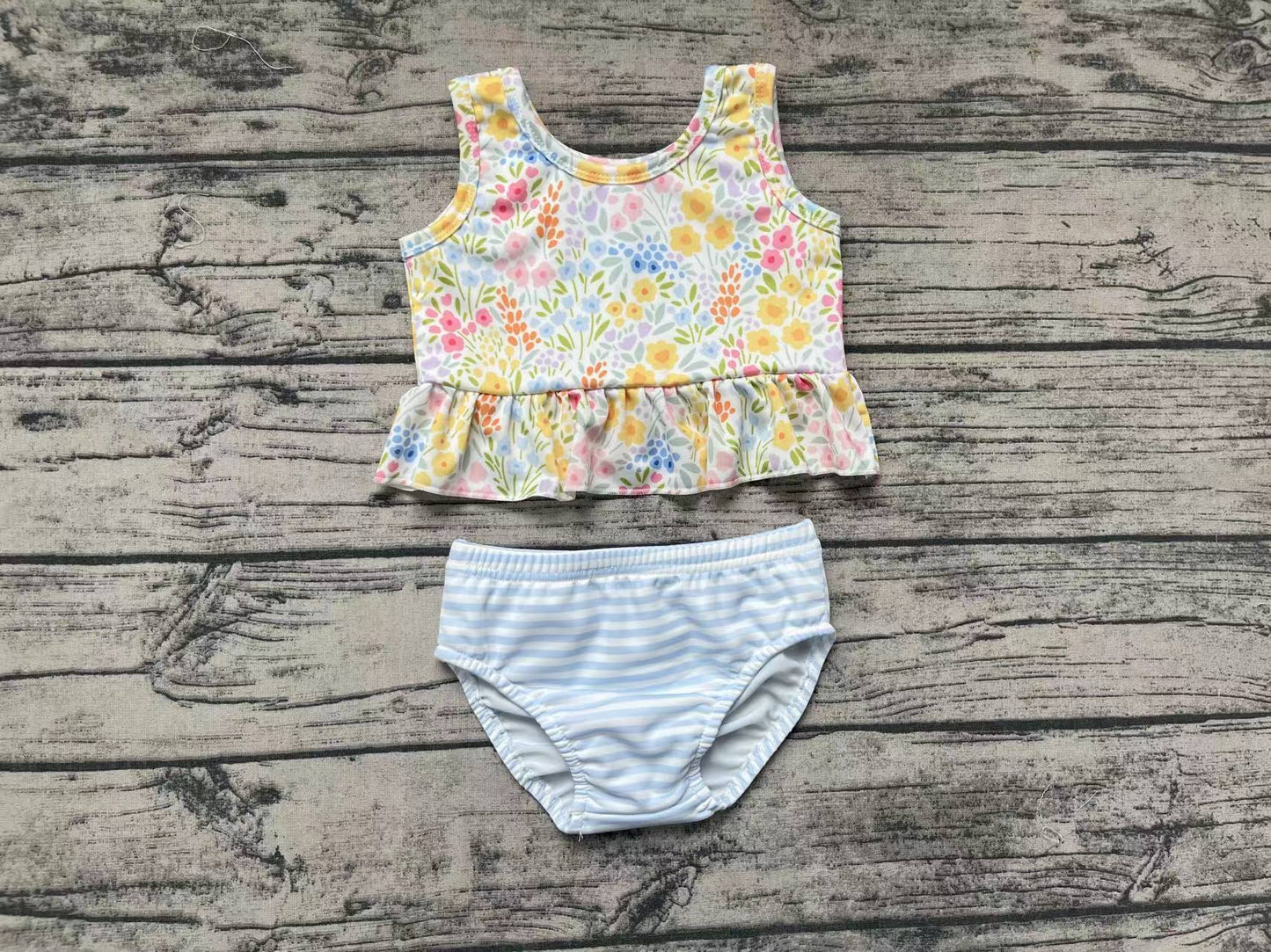 Baby Girls Small Flowers Ruffle Top Bummie Two Pieces Swimsuits