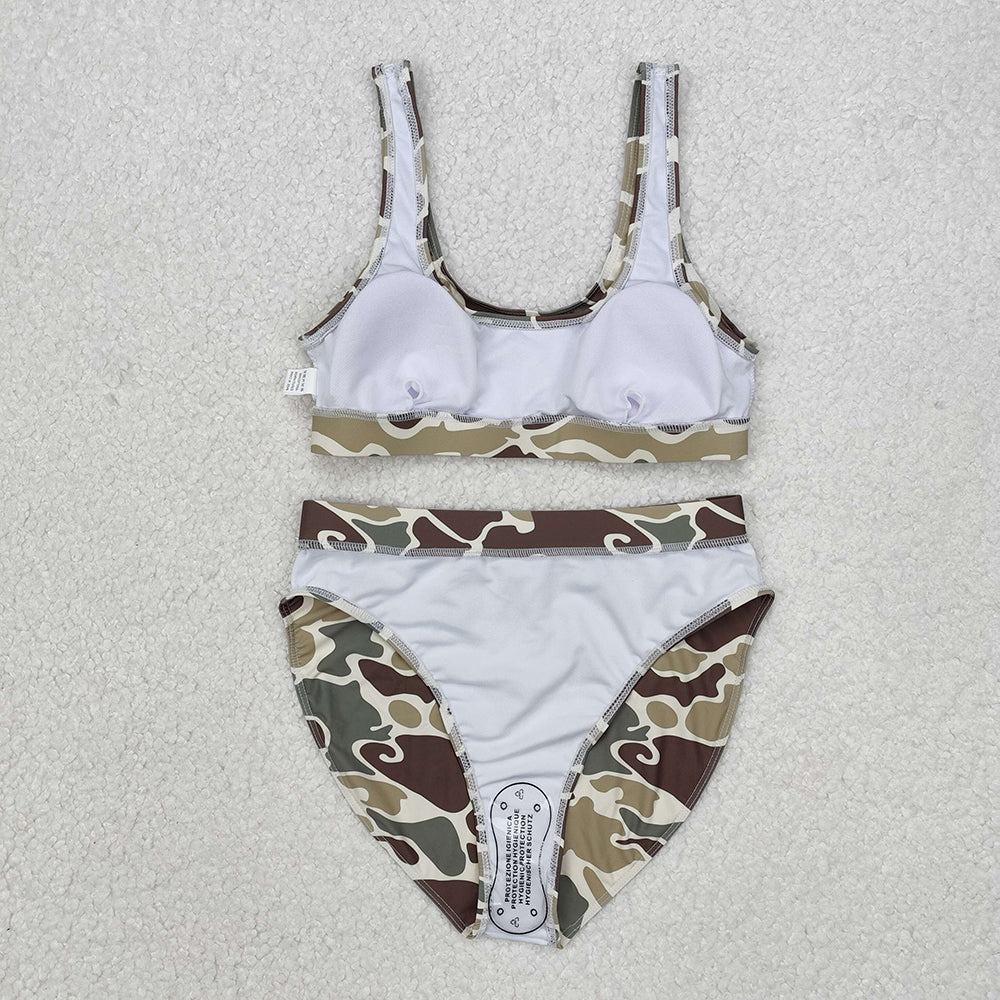Adult Women Green Camouflage Top Bottom Bikini Swimsuits Sets