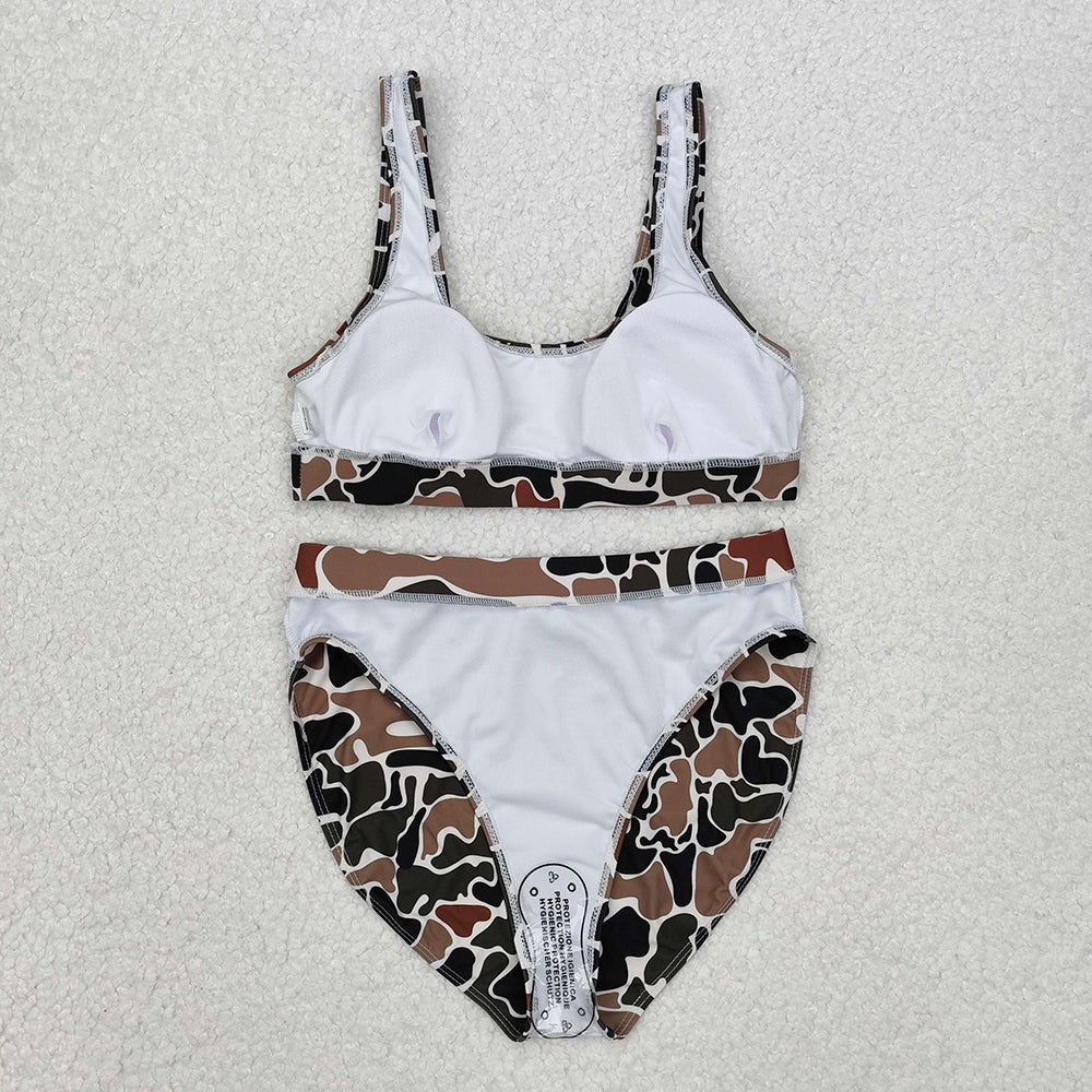 Adult Women Duck Brown Camo Top Bottom Swimsuits Sets