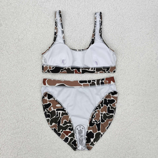 Adult Women Duck Brown Camo Top Bottom Swimsuits Sets
