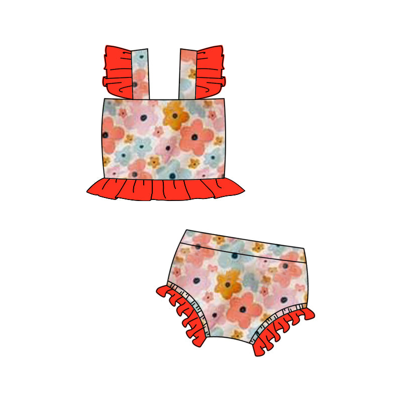 Baby Girls Pink Flowers Western Bummie 2pcs Swimsuits Preorder
