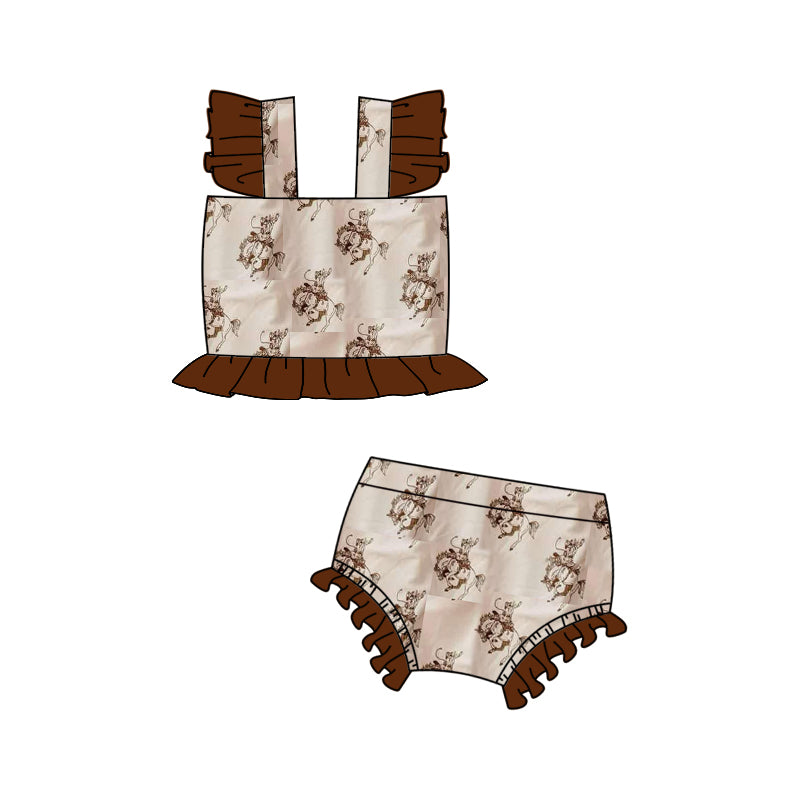 Baby Girls Brown Rodeo Western Top Bummie 2pcs Swimsuits Preorder