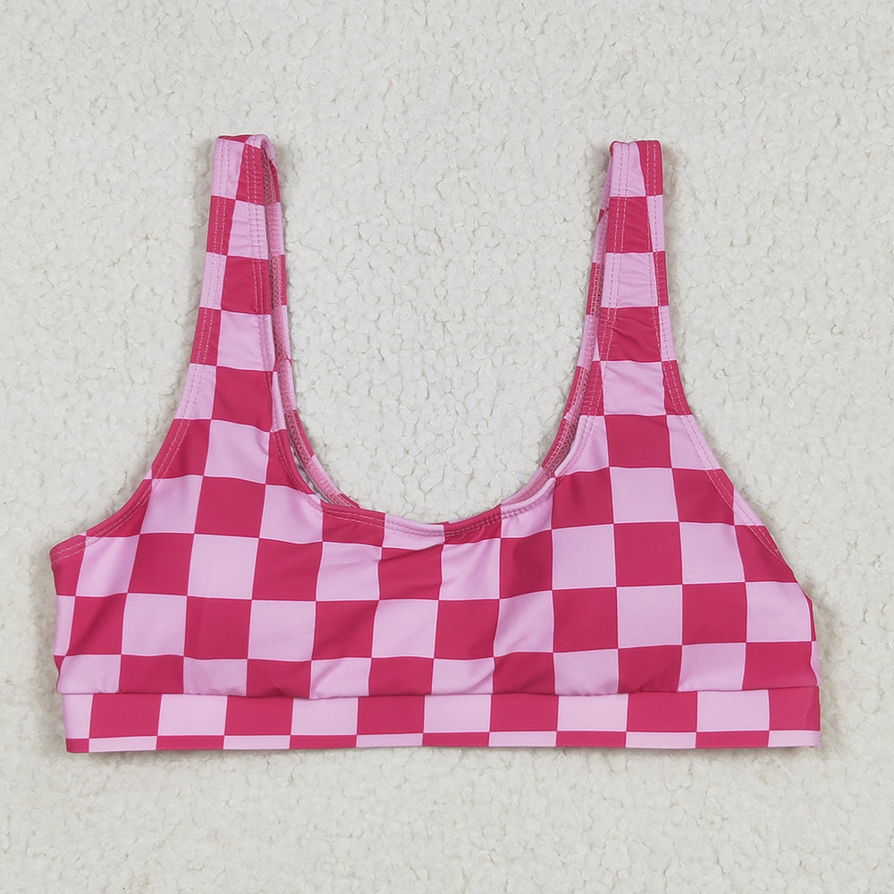 Adult Women Pink Checkered Bra Swim Top