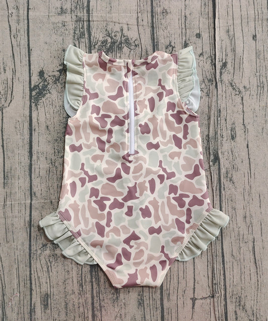 Baby Girls Khaki Camo Ruffle Swimsuits Preorder