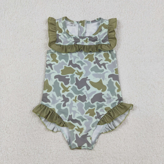 Sibling Baby Girls Southern Hunting Camo Ruffle Swimming Swimsuits