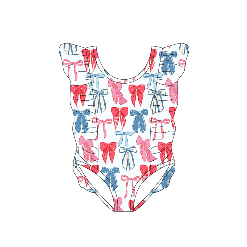 Baby Girls Red Blue Bows July 4th Swimsuits Preorder