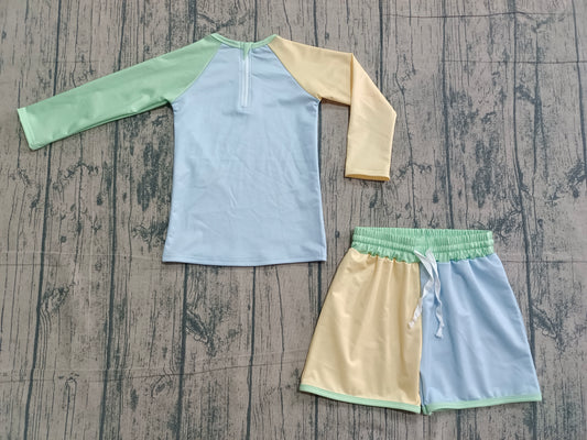 Baby Boys Long Sleeve Yellow Aqua Blue Top Shorts Swimsuits Clothes Sets Preorder